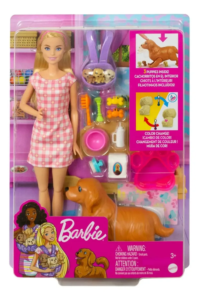Barbie Cuidadora de Perros con cachorros recién nacidos HCK75