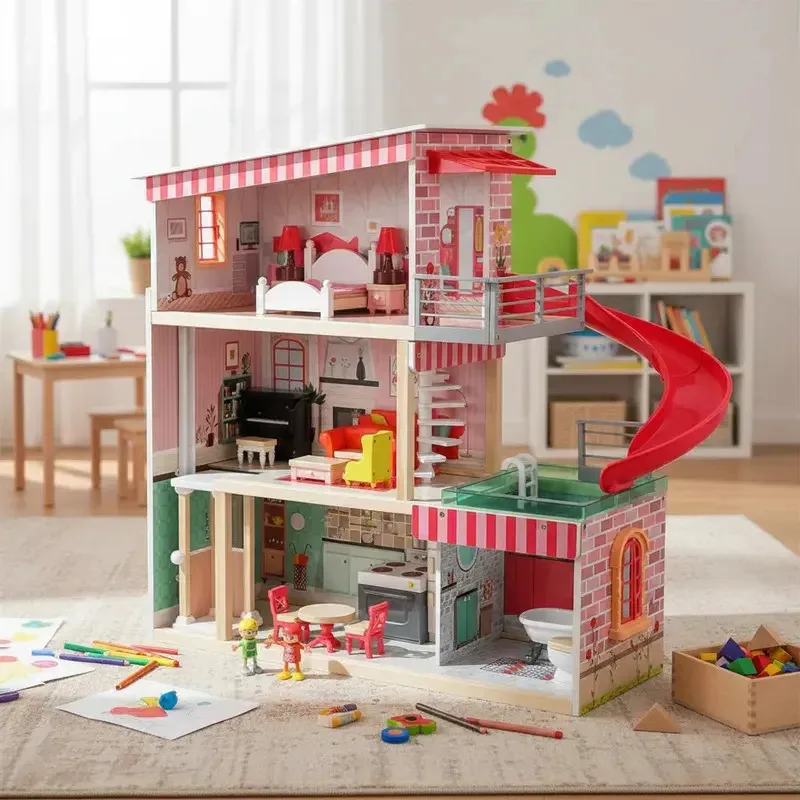Bebesit Casa de Muñecas de Madera Montessori Bella con muebles