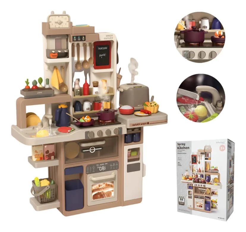 Cocina de Juguete Grande 93 cm con 88 piezas, vapor, grifo y luces