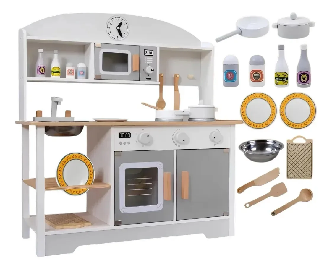 Lubabycas Cocina de Juguete de Madera Chef Blanca con 13 accesorios