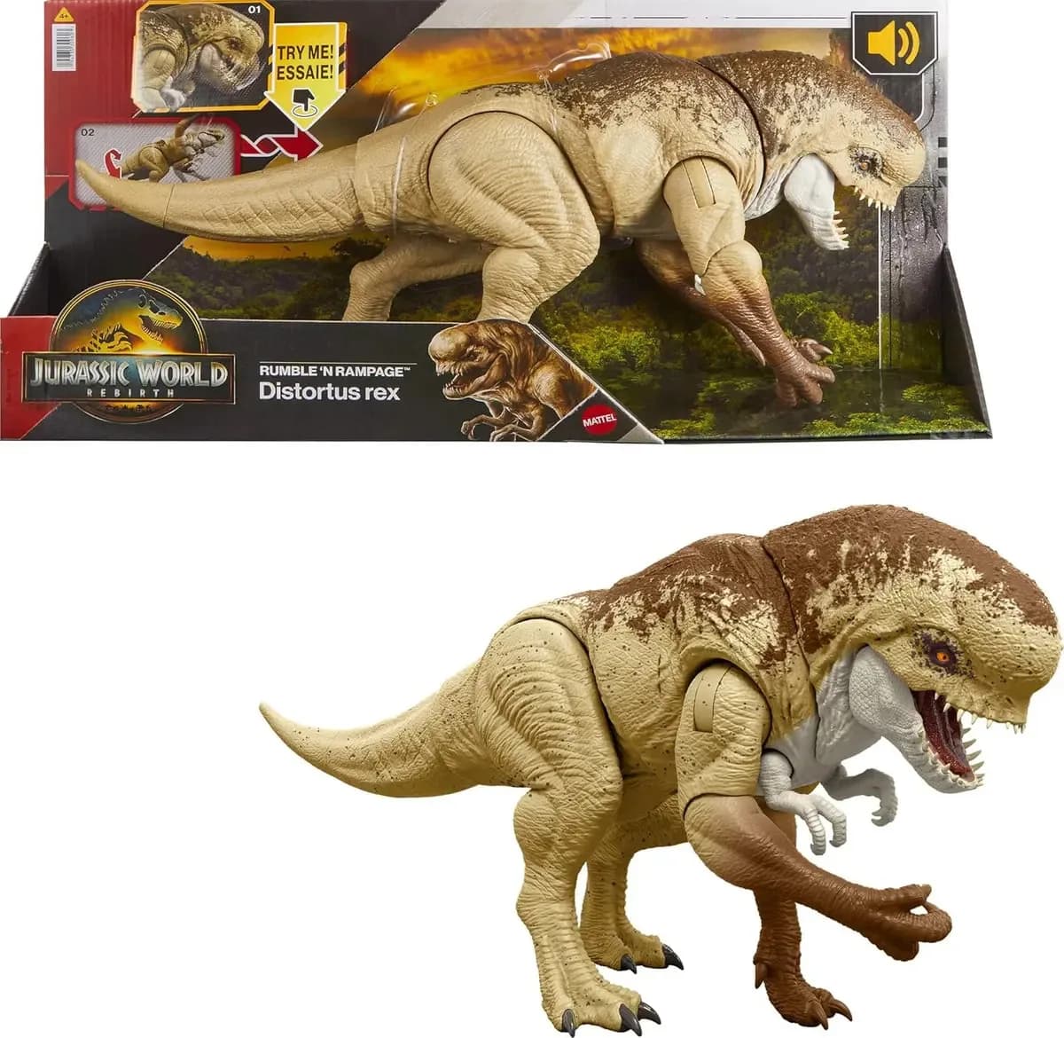 Jurassic World Rebirth dinosaurio villano con sonido Mattel